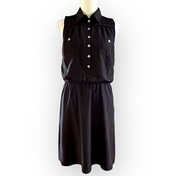 WHBM Black Sleeveless Half Button Shirt Dress 4 - Picture 1 of 9